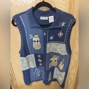 Blair Blue Snowman & Snowflake Embroidered Patchwork Vest